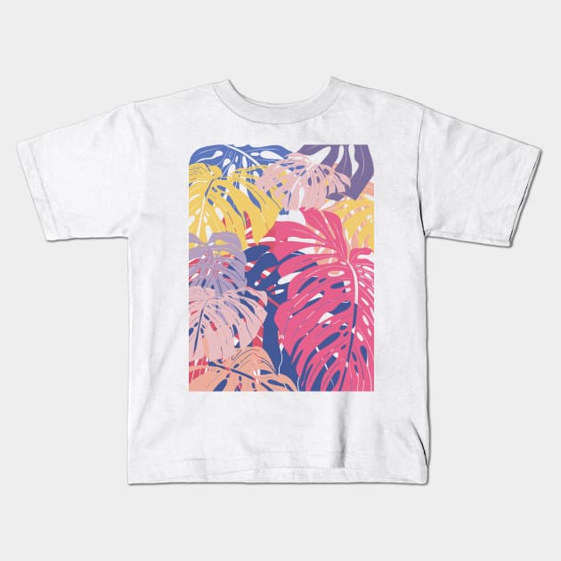 Abstract Colorful Monstera Leaves 20 Kids T-Shirt by gusstvaraonica